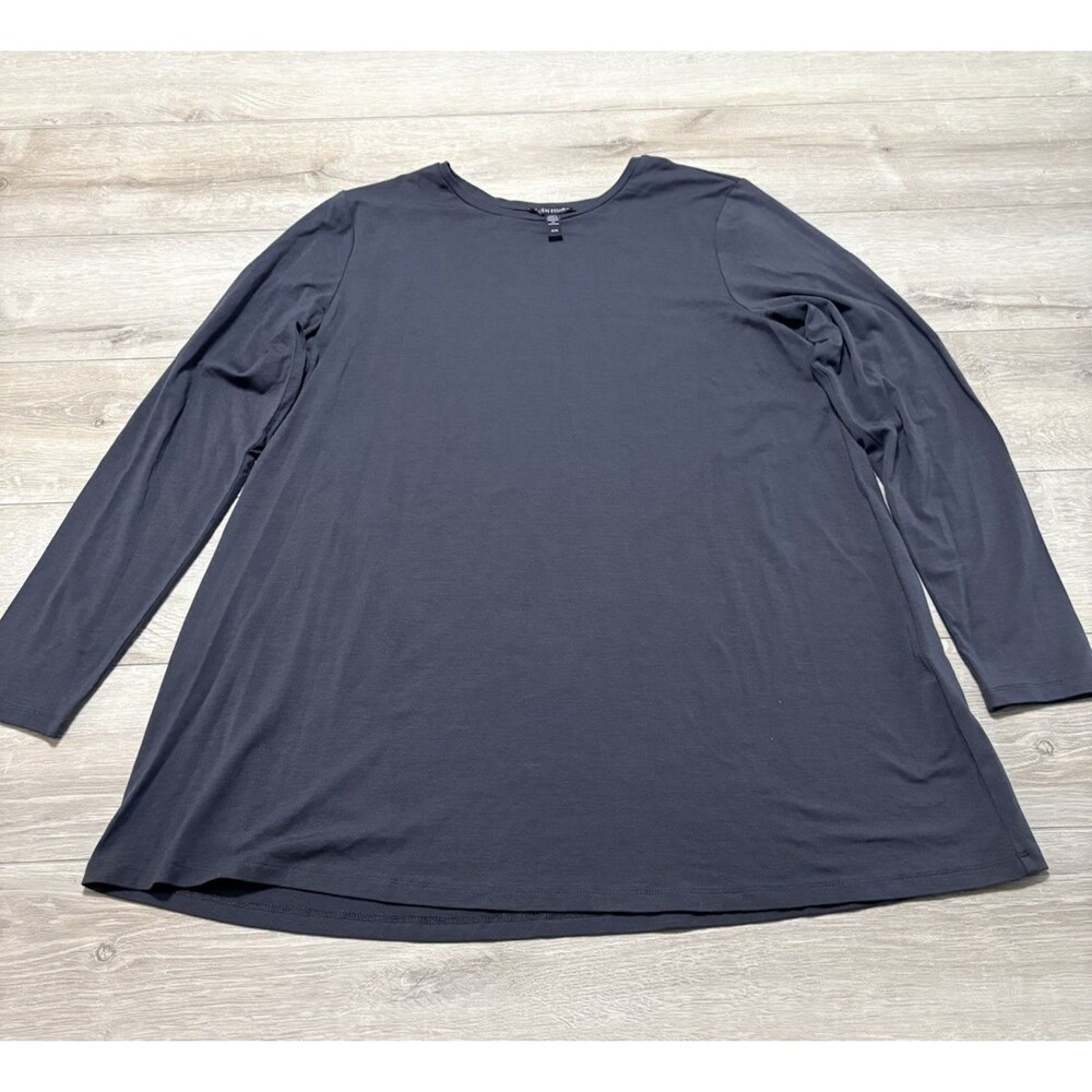Eileen Fisher Dark Gray Tencel Long Sleeve Boat Neck Stretch Jersey Tunic M